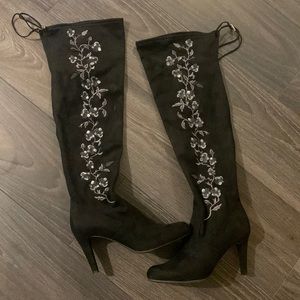 Knee High Suede Embroidered Boots